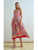 LONG POET SILK DRESS WITH WAIST AND STRAPS: CAPRI PRINT: PINK