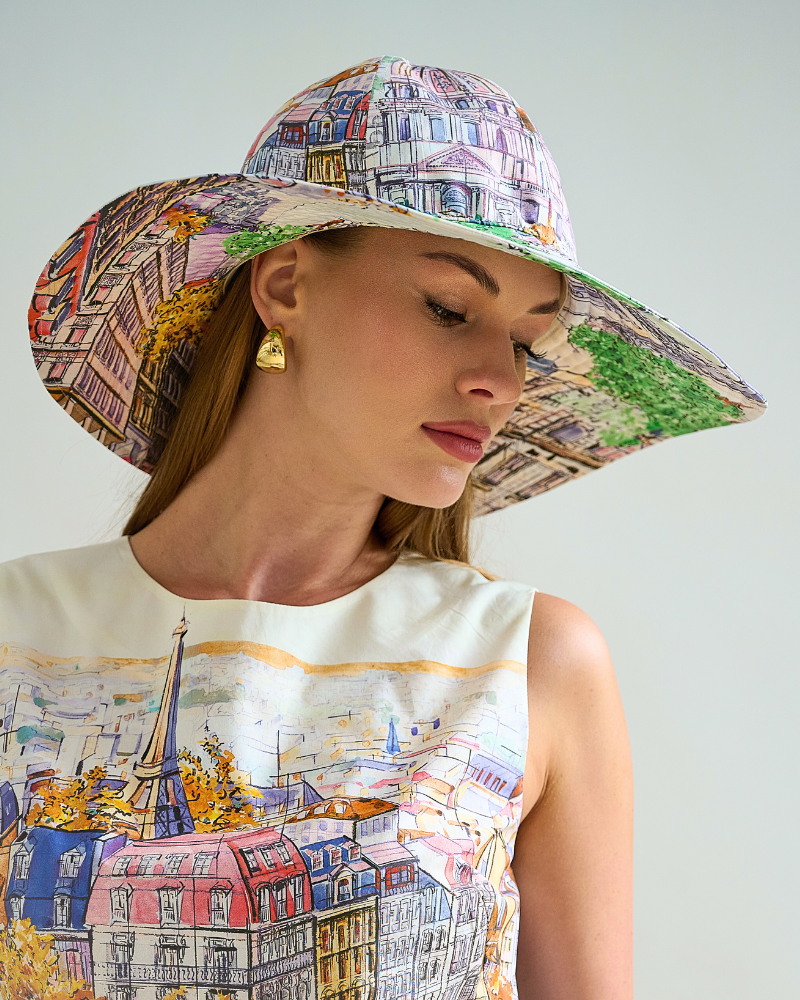 PRINTED BIG HAT: PARIS : PINK