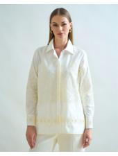 COLLARED COTTON SHIRT: WHITE WITH IVORY EMBROIDERIES