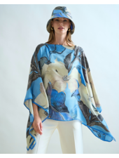 CASHMERE PRINTED PONCHO: BERGAMO: BLUE