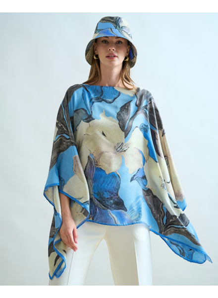 CASHMERE PRINTED PONCHO: BERGAMO: BLUE