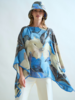 CASHMERE PRINTED PONCHO: BERGAMO: BLUE