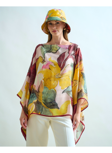 CASHMERE PRINTED PONCHO: BERGAMO: PINK
