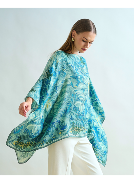 CASHMERE PRINTED PONCHO: CORSICA: GREEN