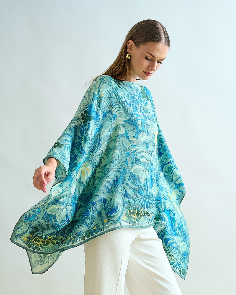 CASHMERE PRINTED PONCHO: CORSICA: GREEN