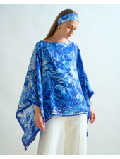 CASHMERE PRINTED PONCHO: CORSICA: BLUE