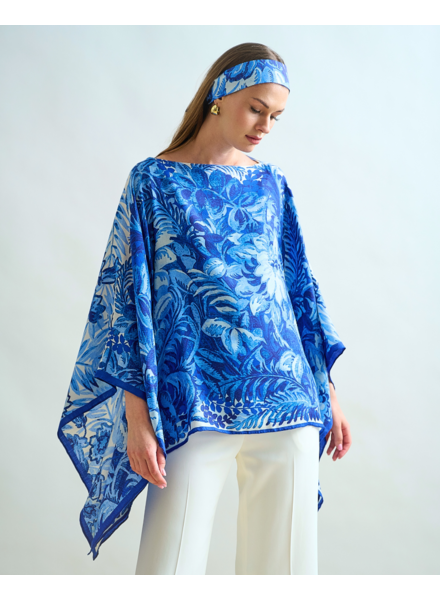 CASHMERE PRINTED PONCHO: CORSICA: BLUE