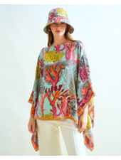 CASHMERE PRINTED  PONCHO: CORAL: TURQUOISE