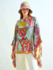 CASHMERE PRINTED  PONCHO: CORAL: TURQUOISE
