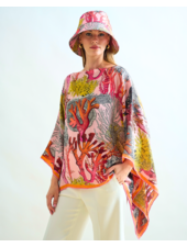 CASHMERE PRINTED PONCHO: CORAL: PINK
