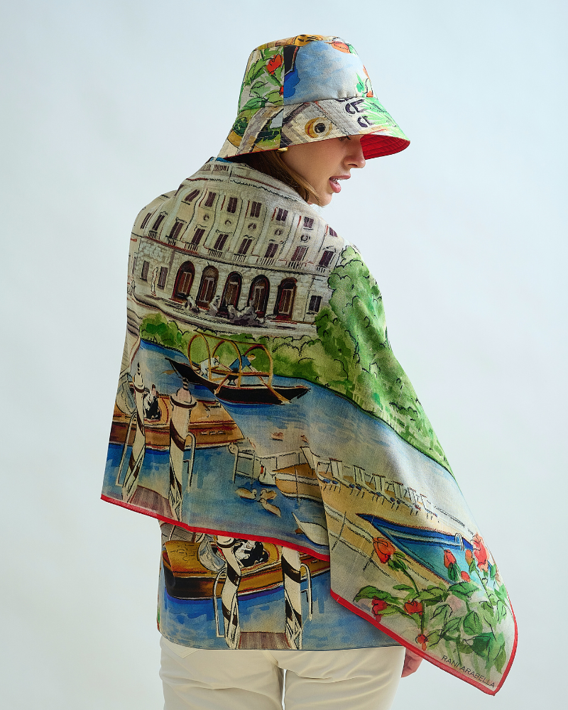 CASHMERE PRINTED SCARF: LAKE COMO: MULTI