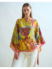 CASHMERE PRINTED PONCHO: CORAL: YELLOW