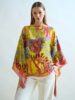 CASHMERE PRINTED  PONCHO: CORAL: YELLOW
