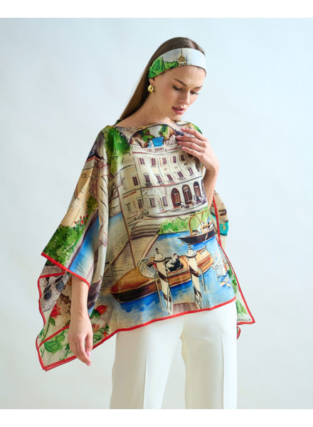CASHMERE PRINTED PONCHO COMO: MULTI