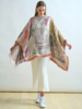 SILK AND WOOL PRINTED JACQUARD PONCHO: PARIS: PINK AND YELLOW