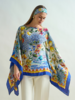 CASHMERE PRINTED PONCHO: CAPRI: BLUE