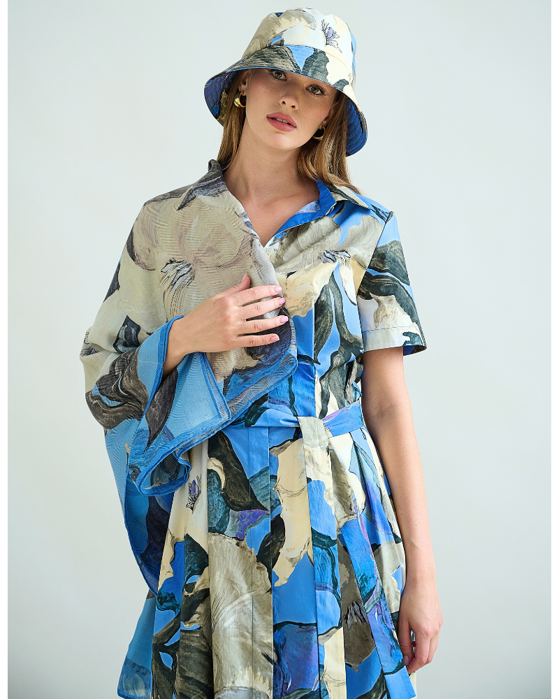 CASHMERE PRINTED SCARF: BERGAMO: BLUE