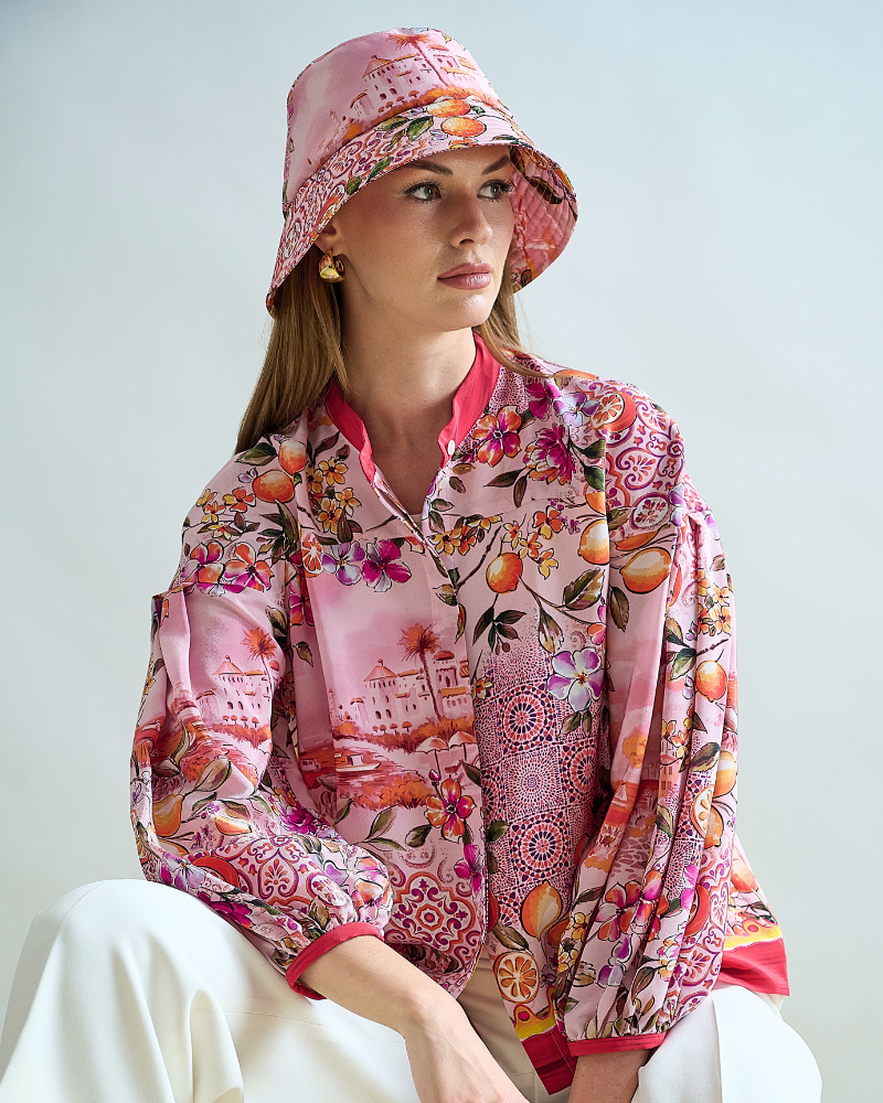 PRINTED COTTON HAT: CAPRI: PINK