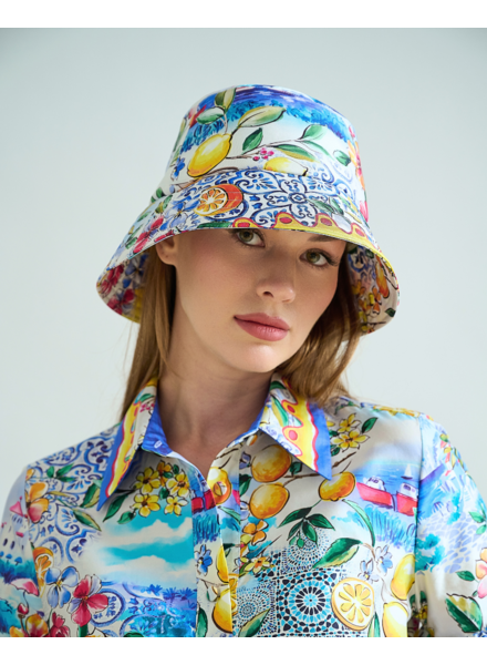 PRINTED COTTON HAT: CAPRI: BLUE