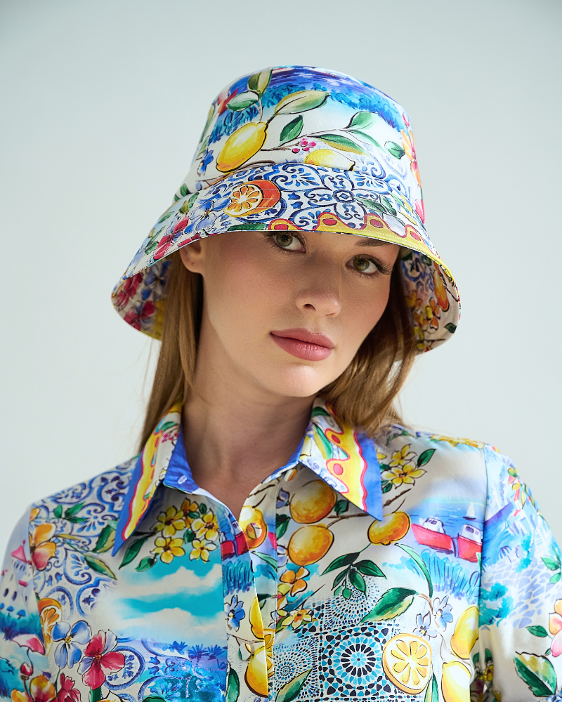 PRINTED COTTON HAT: CAPRI: BLUE