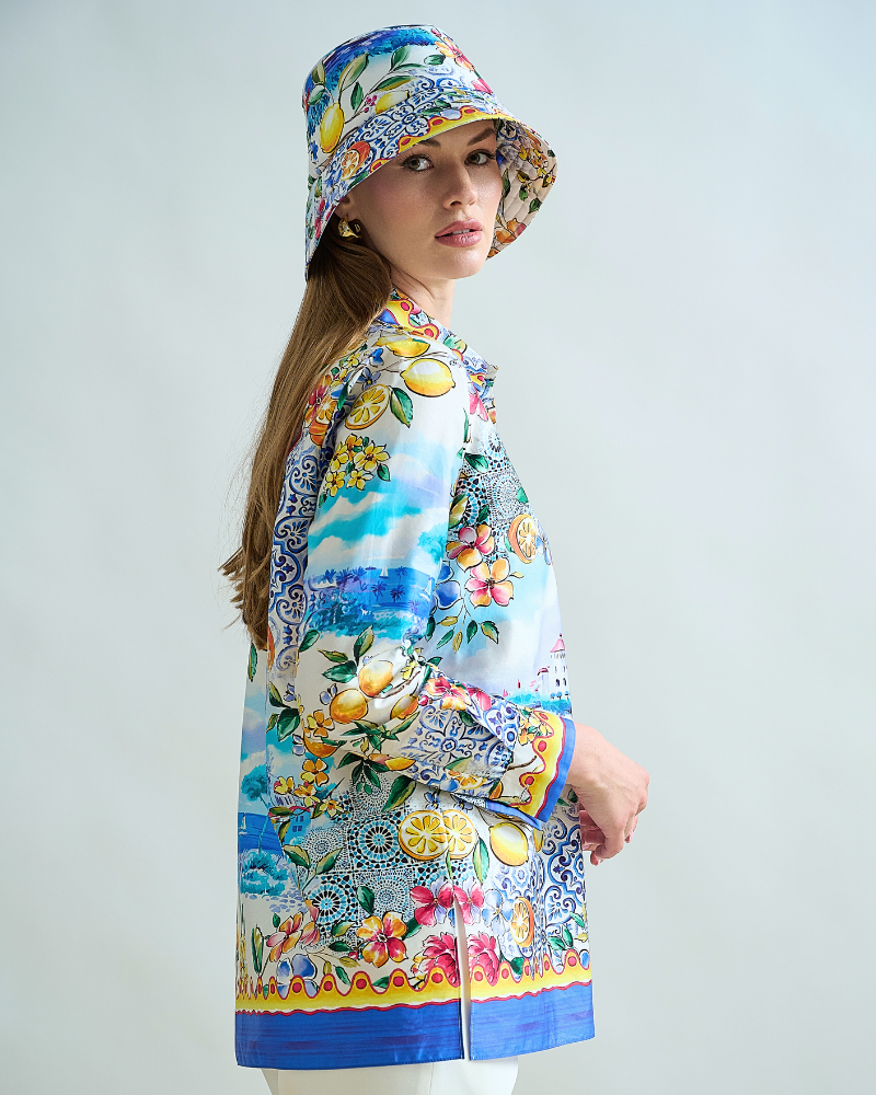 PRINTED COTTON HAT: CAPRI: BLUE
