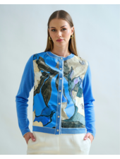CASHMERE KNITTED CARDIGAN WITH BERGAMO PRINT: BLUE