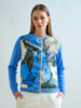 CASHMERE KNITTED CARDIGAN W/ COTTON BERGAMO PRINT: BLUE