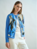 CASHMERE KNITTED CARDIGAN W/ COTTON BERGAMO PRINT: BLUE