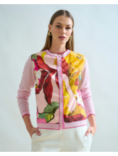 CASHMERE KNITTED CARDIGAN WITH BERGAMO PRINT: PINK