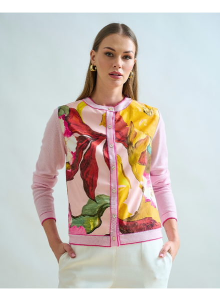 CASHMERE KNITTED CARDIGAN WITH BERGAMO PRINT: PINK