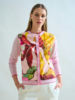 CASHMERE KNITTED CARDIGAN W/ COTTON BERGAMO PRINT: PINK