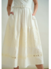LONG COTTON WHITE STRAPS DRESS WITH IVORY EMBROIDERY