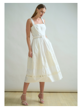 LONG STRAPS DRESS: WHITE WITH IVORY EMBROIDERY