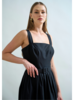 LONG COTTON BLACK STRAPS DRESS WITH WHITE EMBROIDERY