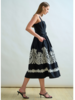 LONG COTTON BLACK STRAPS DRESS WITH WHITE EMBROIDERY
