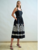 LONG COTTON BLACK STRAPS DRESS WITH WHITE EMBROIDERY