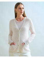 V NECK CARDIGAN: PINK AND WHITE
