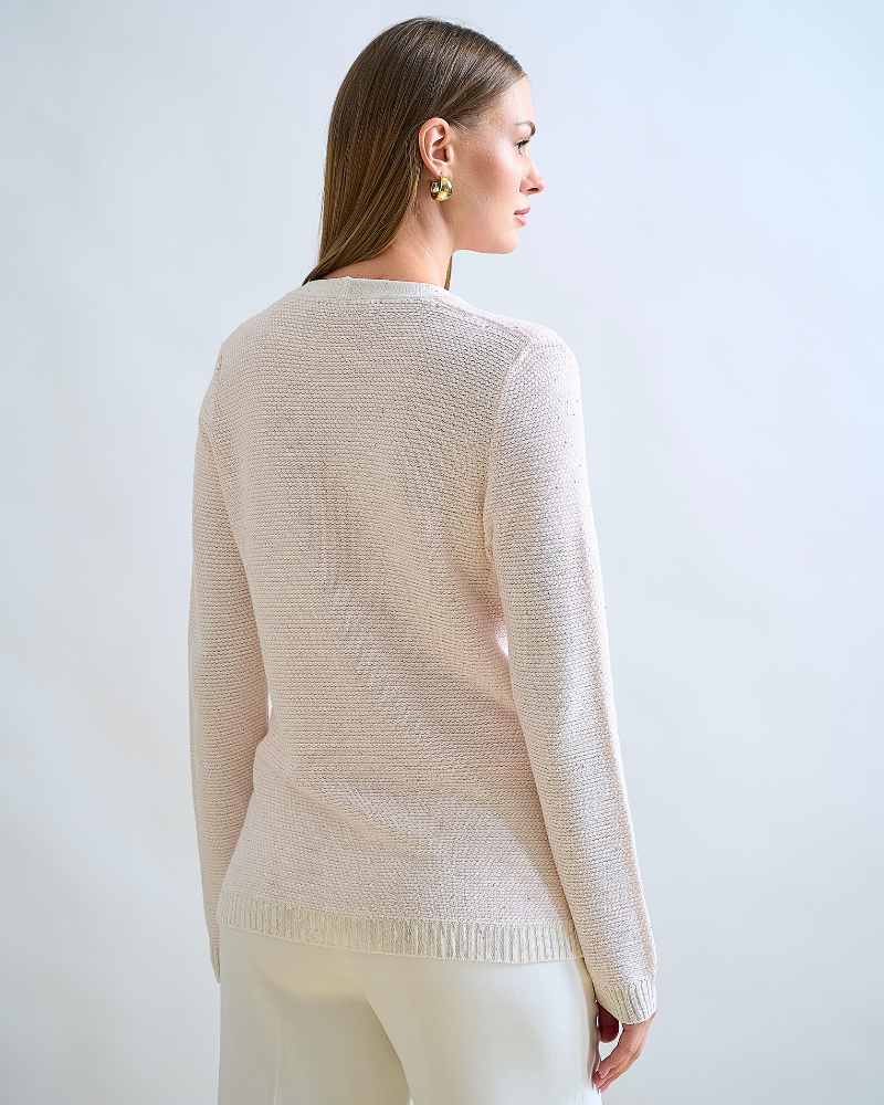SILK AND COTTON V NECK CARDIGAN: IVORY - Copy