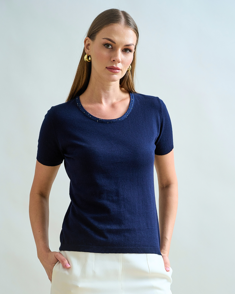 CREWNECK TANK TOP: NAVY WITH SEQUINS