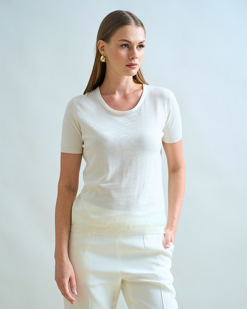 SILK AND COTTON CREWNECK TANK TOP WHITE WITH SEQUINS