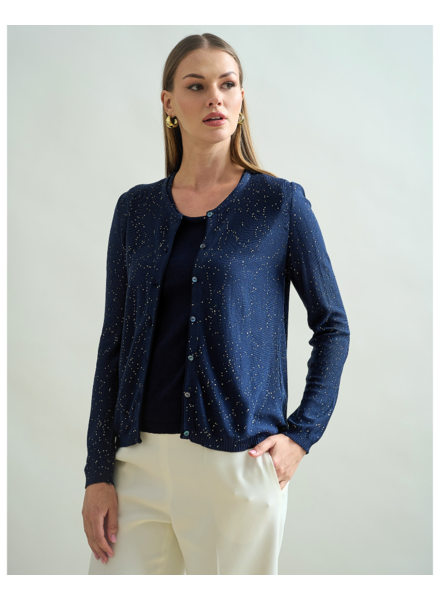 CREWNECK CARDIGAN: NAVY WITH SEQUINS