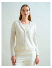 CREWNECK CARDIGAN: WHITE WITH SEQUINS