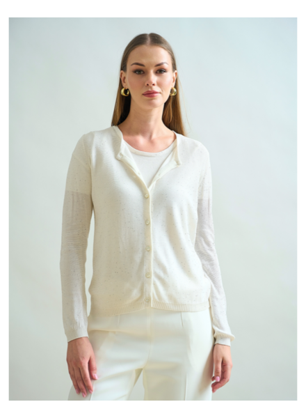 CREWNECK CARDIGAN: WHITE WITH SEQUINS