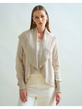 SHAWL NECK SWEATER WITH SEQUINS: SAND