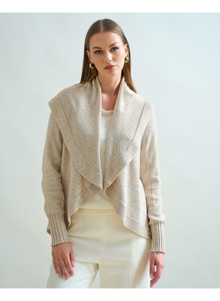 SHAWL NECK SWEATER WITH SEQUINS: SAND