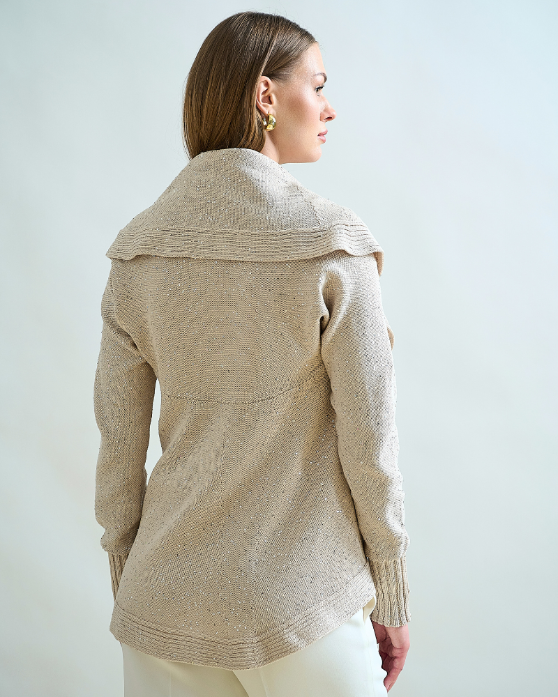SHAWL NECK SWEATER WITH SEQUINS: SAND