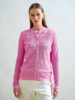 LACE TRIM CREWNECK CARDIGAN: PINK