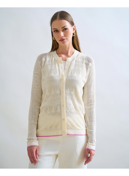 LACE TRIM CREWNECK CARDIGAN: IVORY