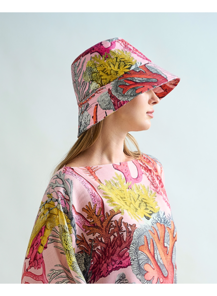 PRINTED LINEN HAT : CORAL : PINK