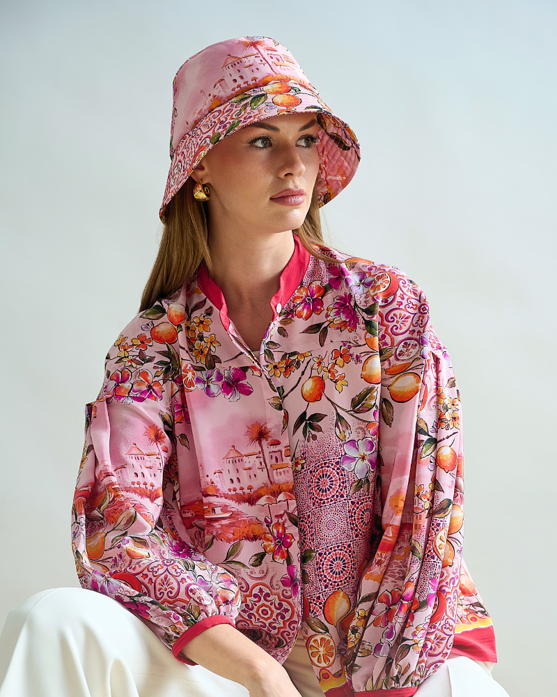 BALLOON SLEEVE SILK SHIRT: CAPRI PRINTED: PINK